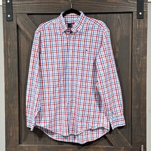 Vineyard Vines Red White & Blue Plaid Long Sleeve Button Down Cotton Shirt Med‎